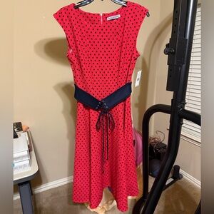 Danny & Nicole Red Dress with Black Polka Dots